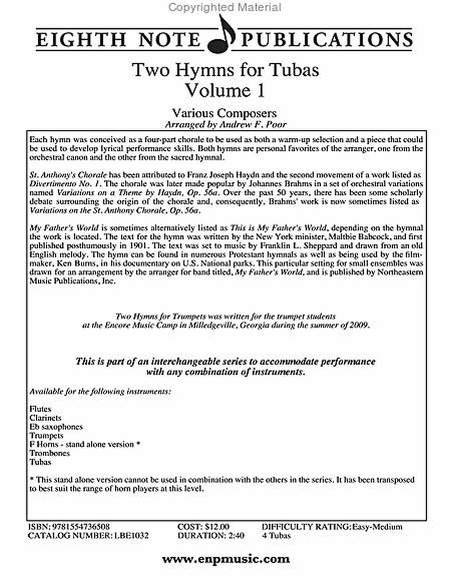 Two Hymns for Tubas, Volume 1
