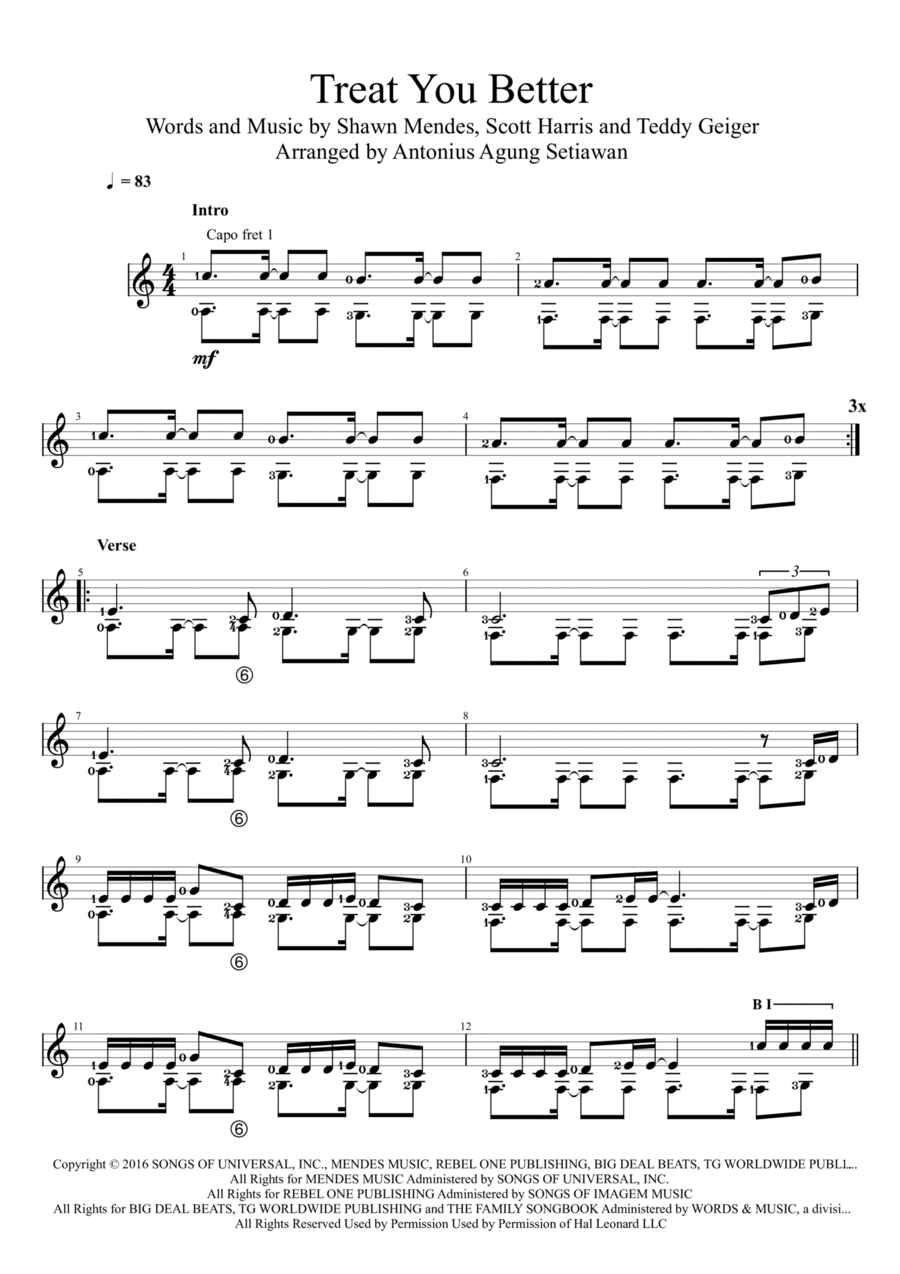 Treat You Better Acoustic Guitar scores gallery preview page 1