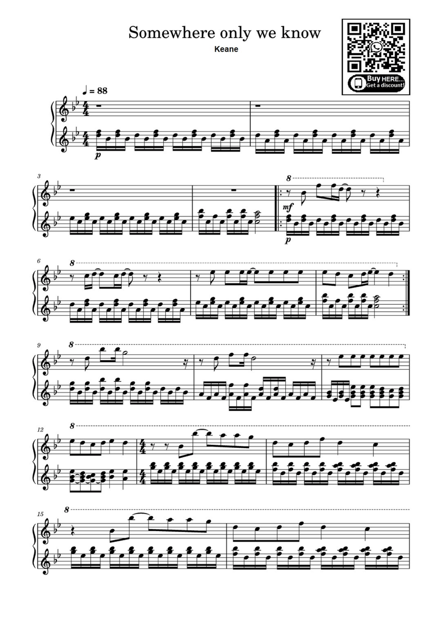 Somewhere Only We Know Easy Piano scores gallery preview page 1