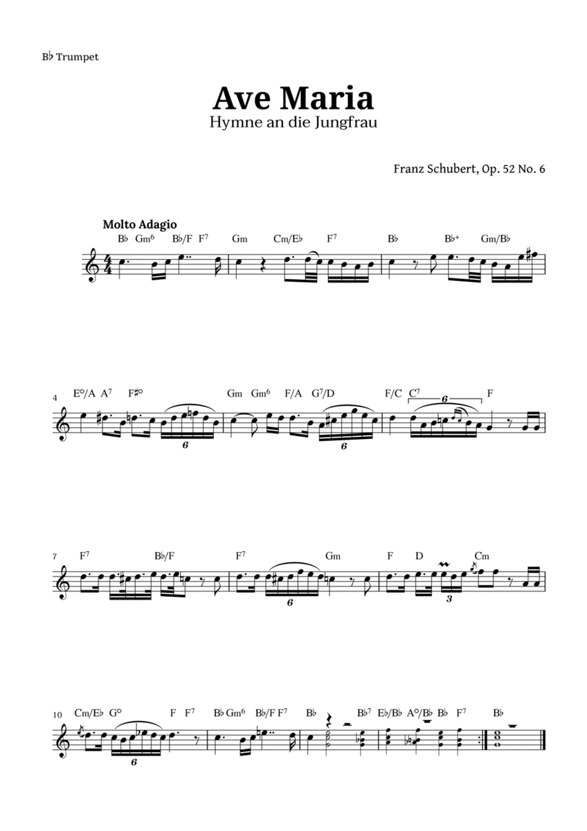 Ave Maria by Schubert for Trumpet with Chords image number null