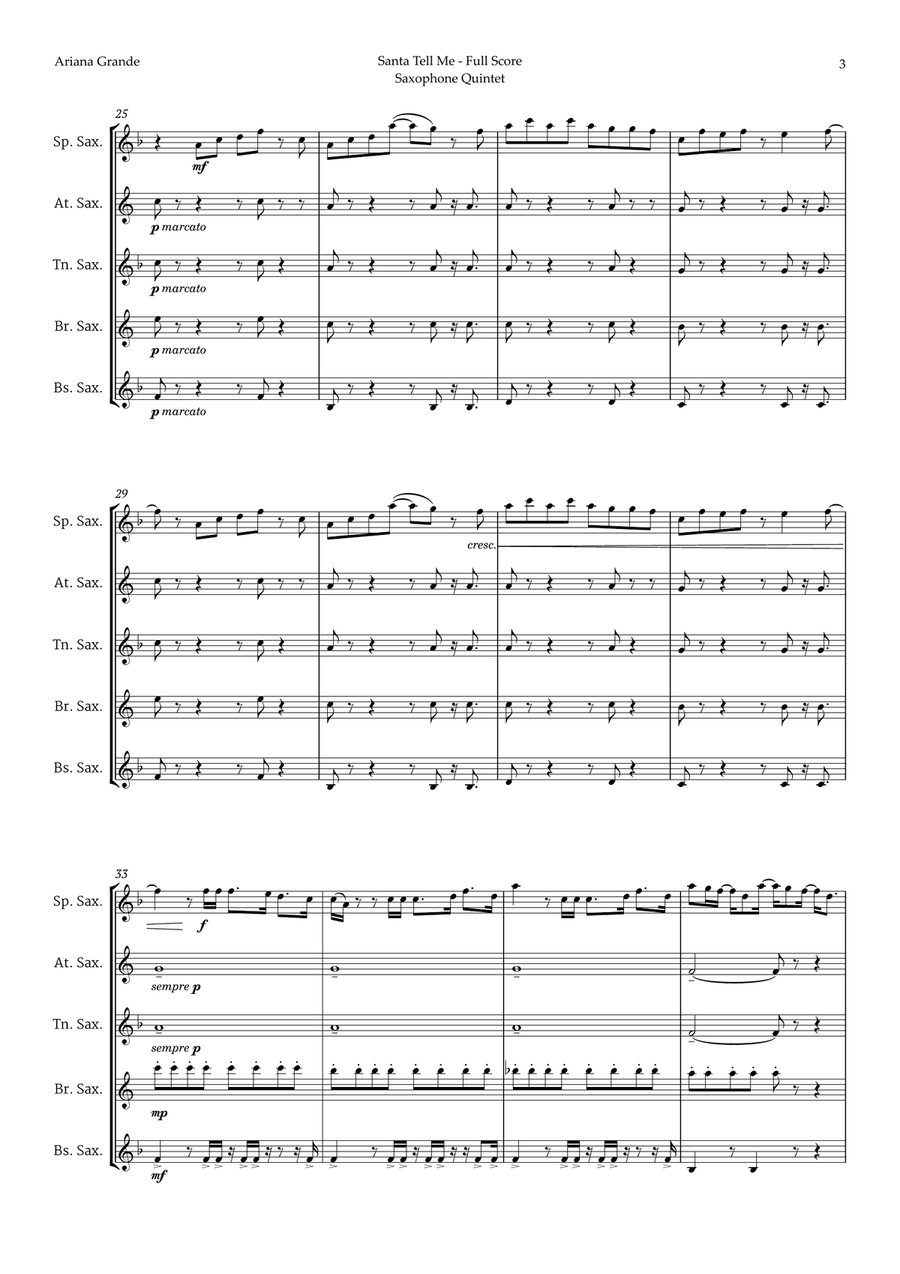 Santa Tell Me Saxophone Quintet scores gallery preview page 3