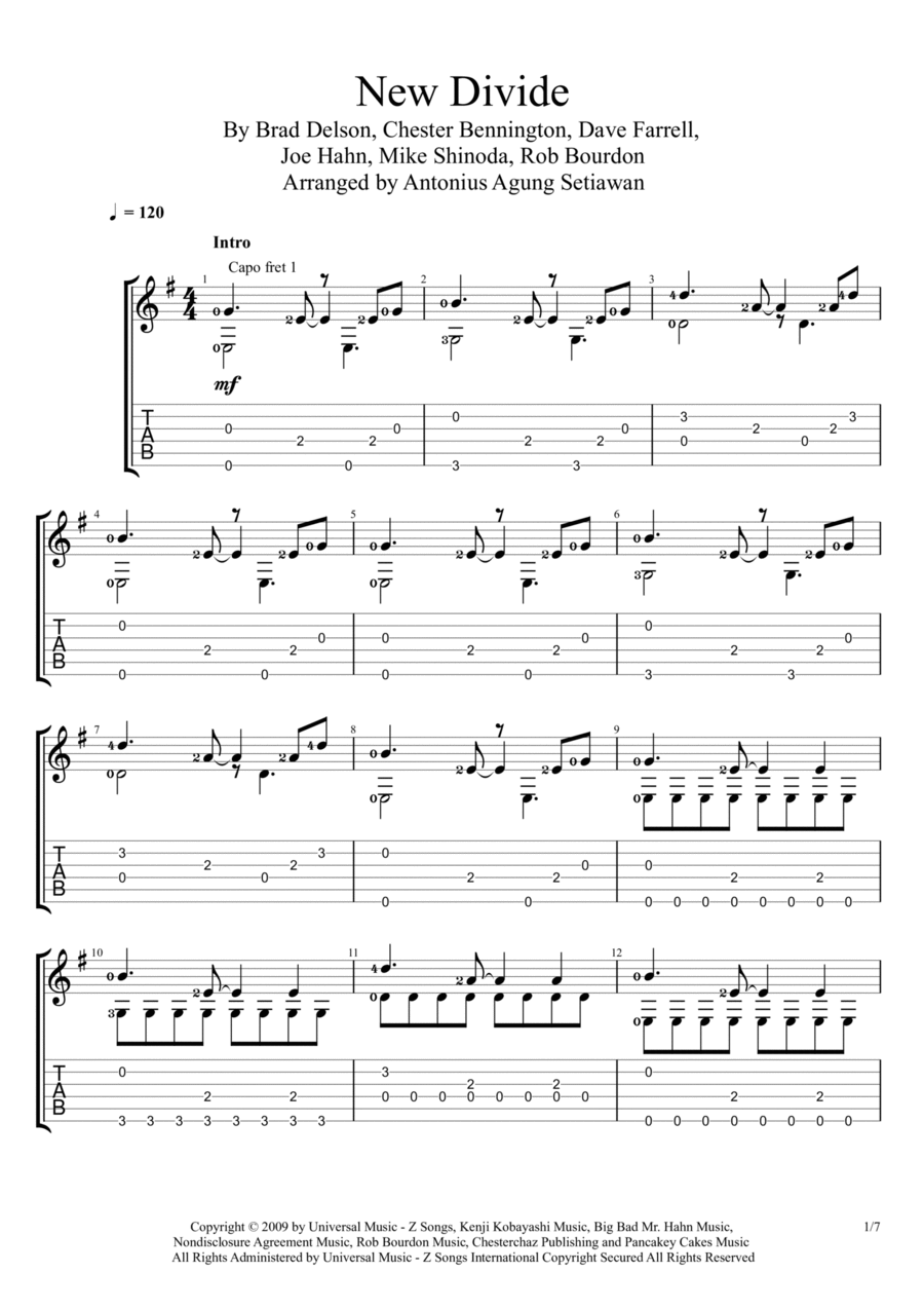 New Divide Guitar Tablature scores gallery preview page 1