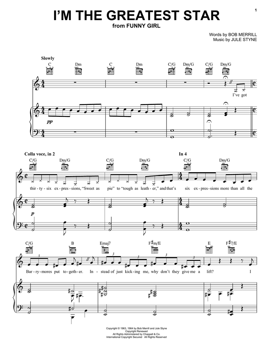 I'm The Greatest Star (from Funny Girl) Piano, Vocal, Guitar scores gallery preview page 1