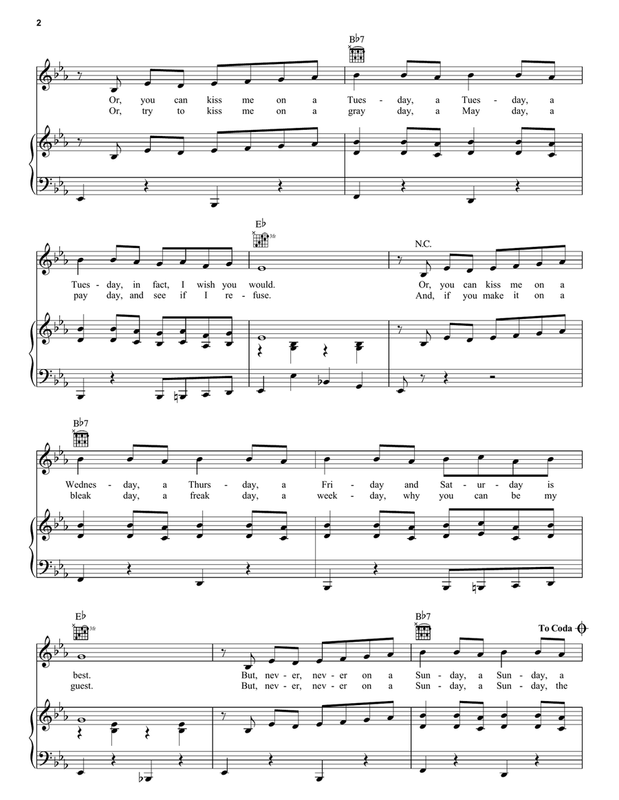 Never On Sunday Piano, Vocal, Guitar scores gallery preview page 2