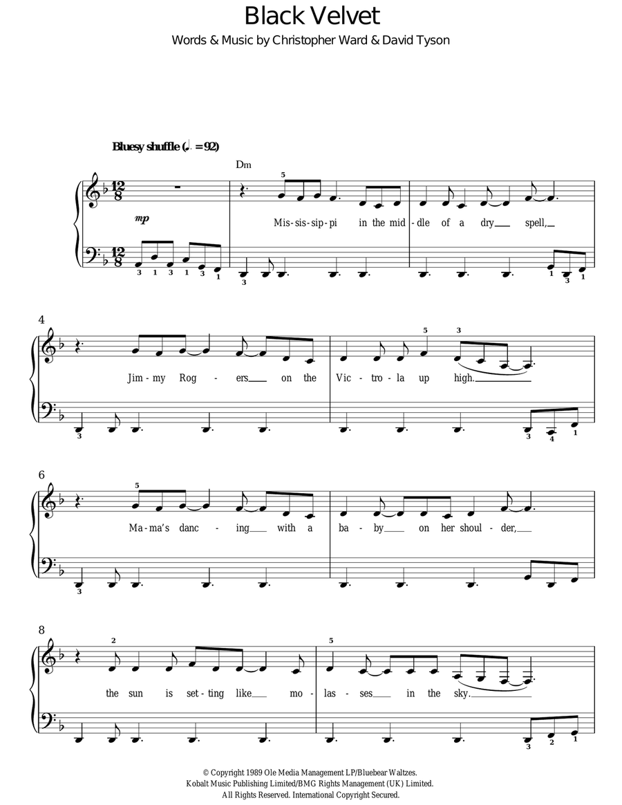 Black Velvet Easy Piano scores gallery preview page 1