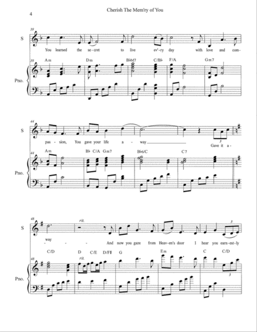 Cherish The Mem'ry Of You High Voice scores gallery preview page 4