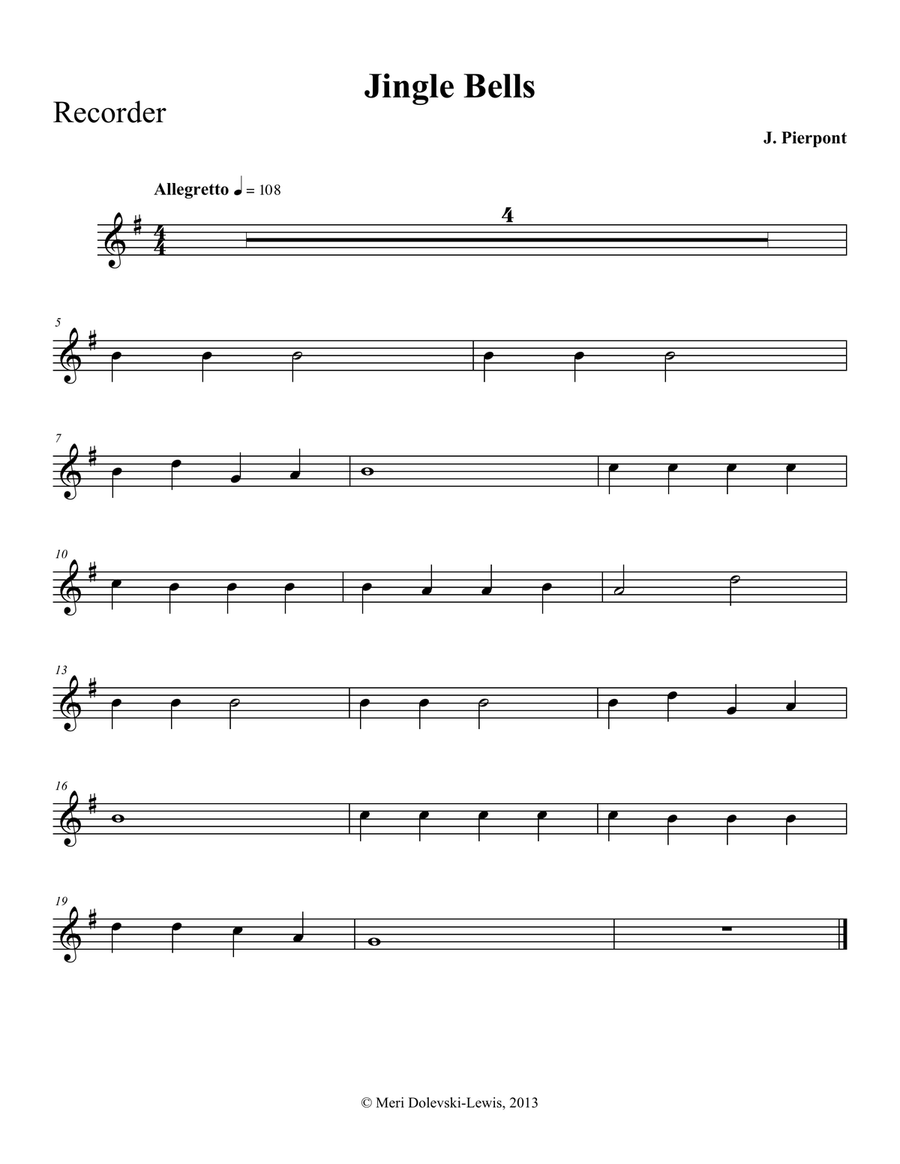 Jingle Bells: recorder/piano Recorder scores gallery preview page 1