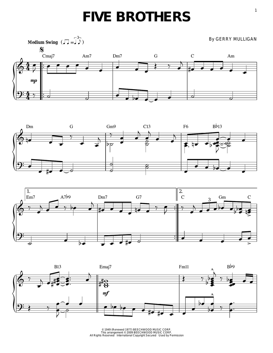 Five Brothers Five Brothers Piano Solo scores gallery preview page 1