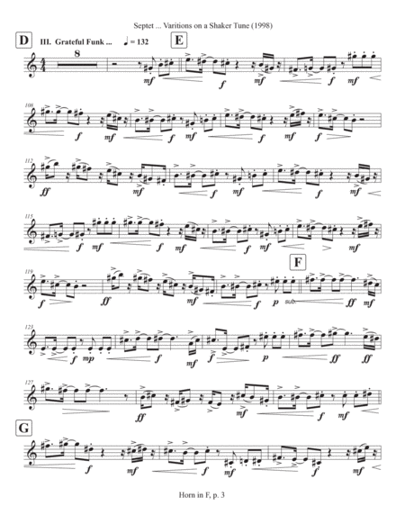 septet, opus 77 ... Variations on a Shaker Tune (1998) Horn in F part