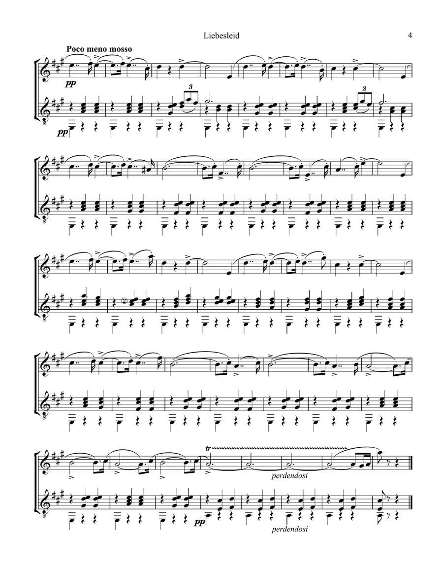 Liebesleid for flute or violin and guitar Flute scores gallery preview page 4