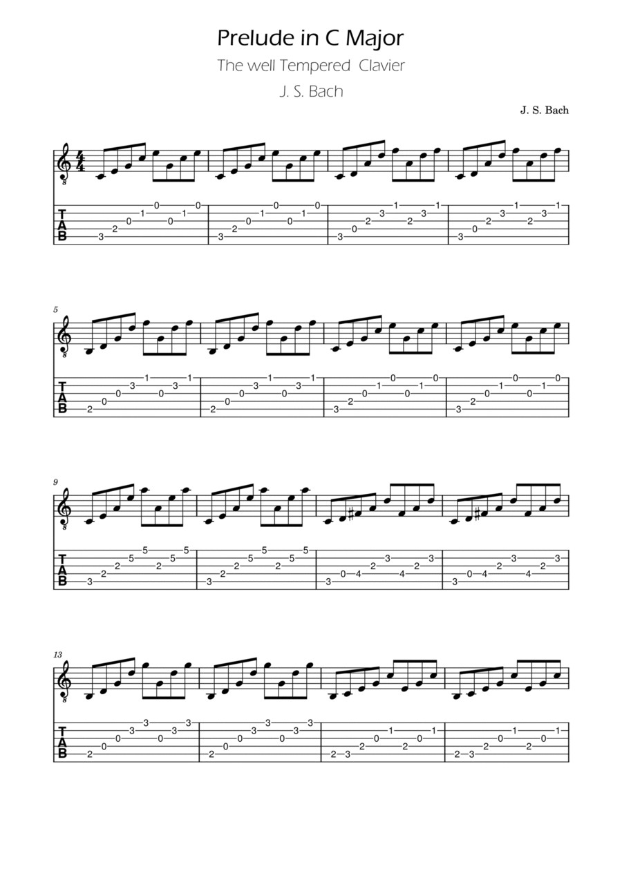 Bach - Prelude in C major - BWV 846 - Guitar TAB Acoustic Guitar scores gallery preview page 1