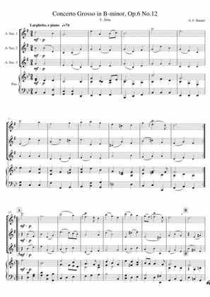 Book cover for G. F. Handel - Aria (saxophone trio & piano)