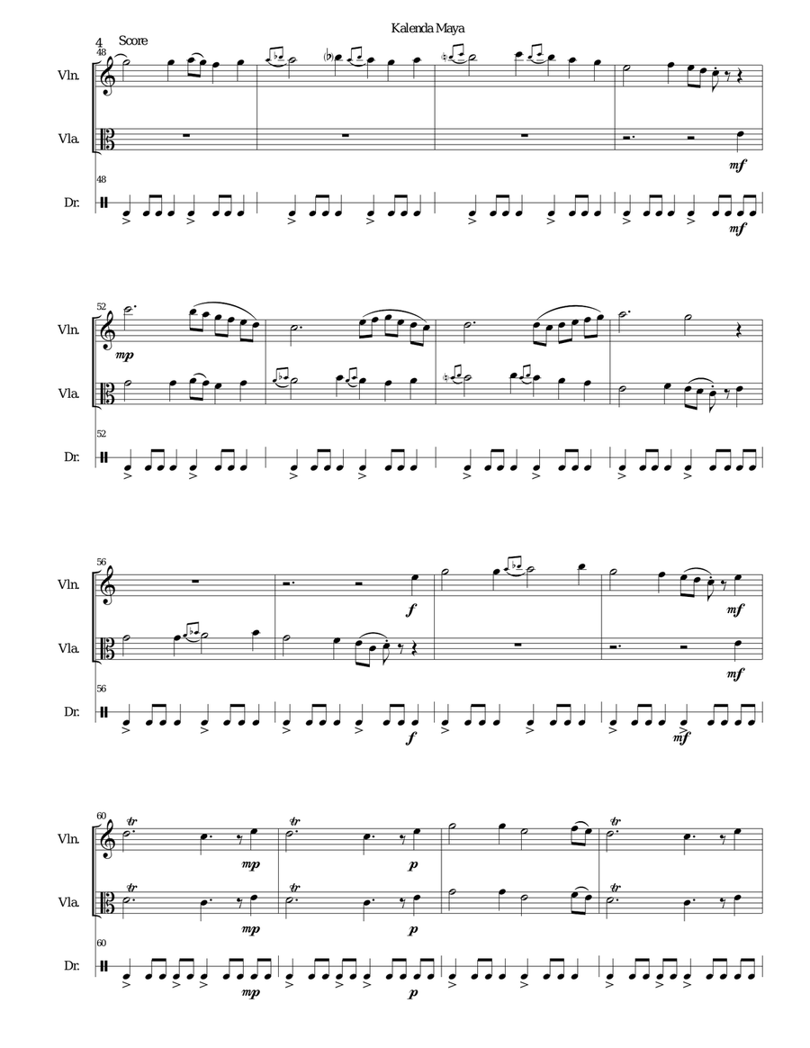 Kalenda Maya for violin, viola and drum Small Ensemble scores gallery preview page 4