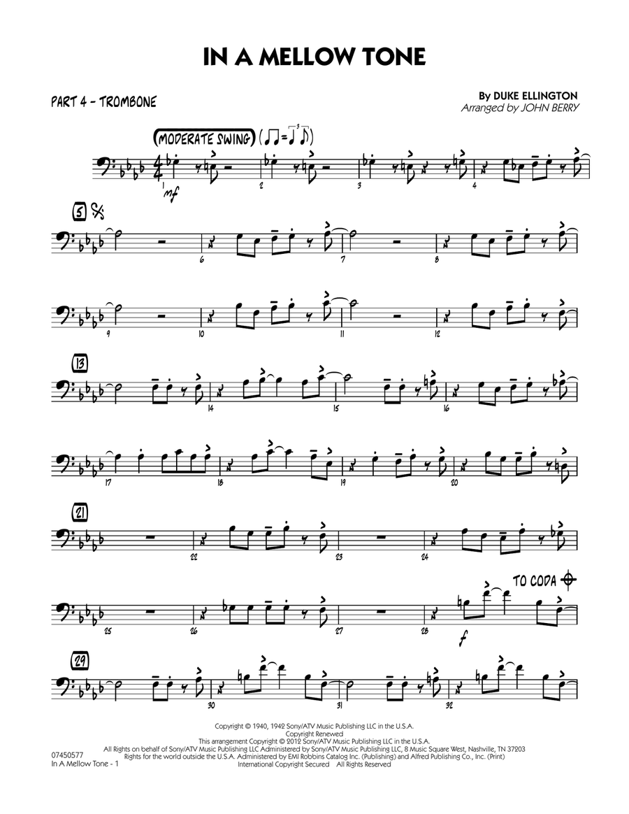 In A Mellow Tone - Part 4 - Trombone Jazz Ensemble scores gallery preview page 1