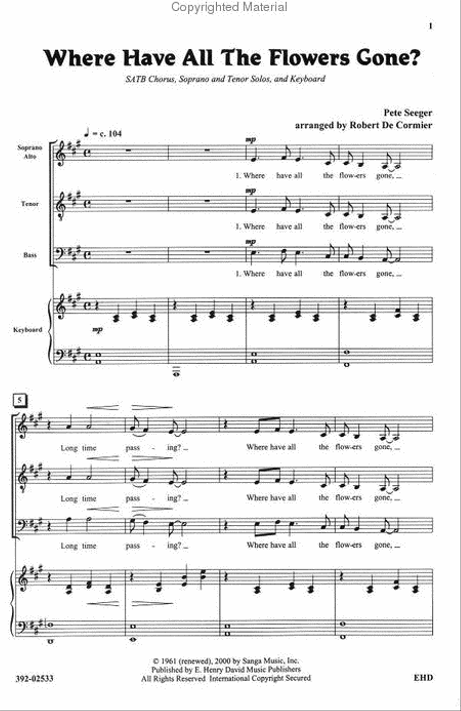 Where Have All The Flowers Gone? 4-Part scores gallery preview page 2