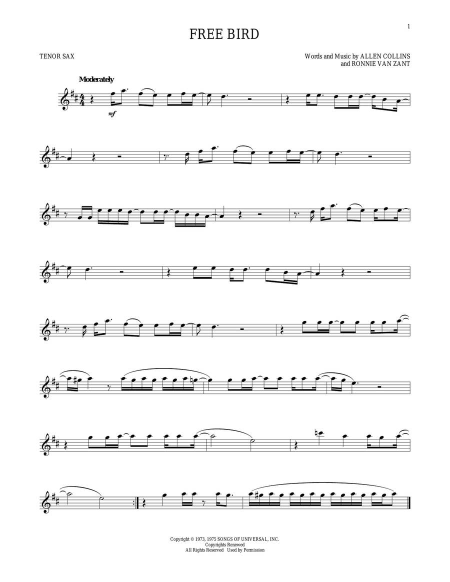 Free Bird Free Bird Tenor Saxophone scores gallery preview page 1