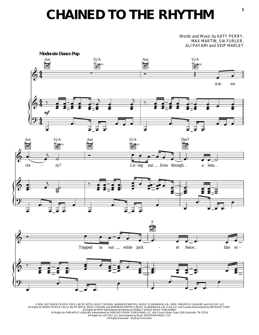 Chained To The Rhythm Piano, Vocal, Guitar scores gallery preview page 1