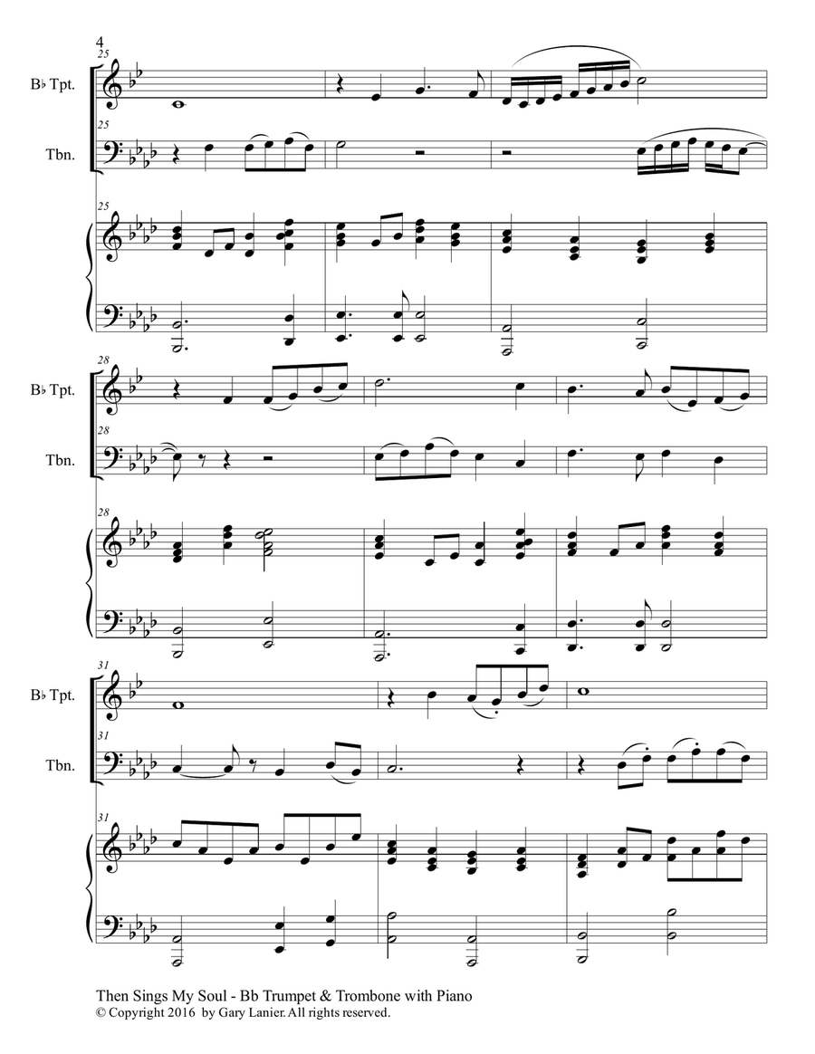 Trios for 3 GREAT HYMNS (Bb Trumpet & Trombone with Piano and Parts) Brass Duet scores gallery preview page 5