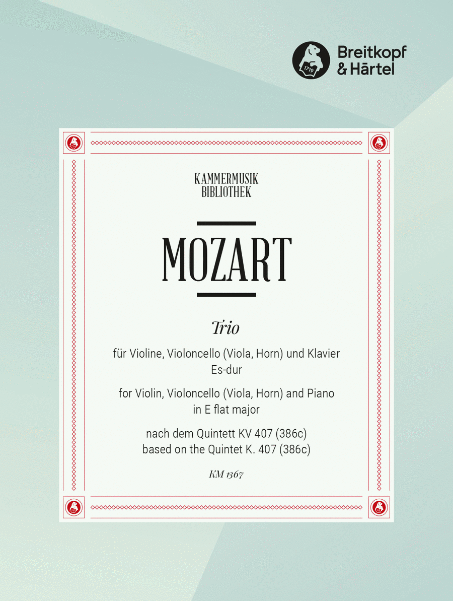 Trio based on the Quintet in E flat major K. 407 (386c) Violin scores gallery preview page 1