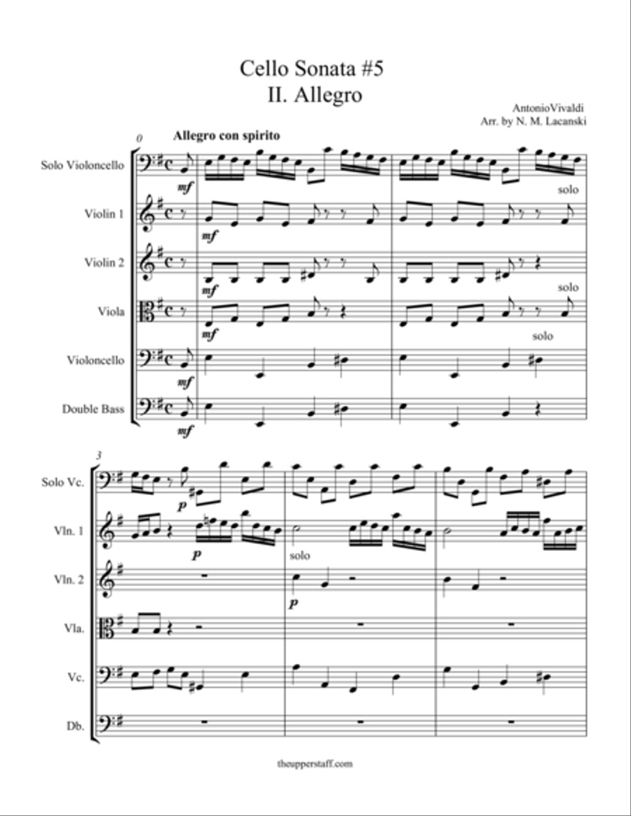 Cello Sonata RV40 Movement 2 String Orchestra scores gallery preview page 1