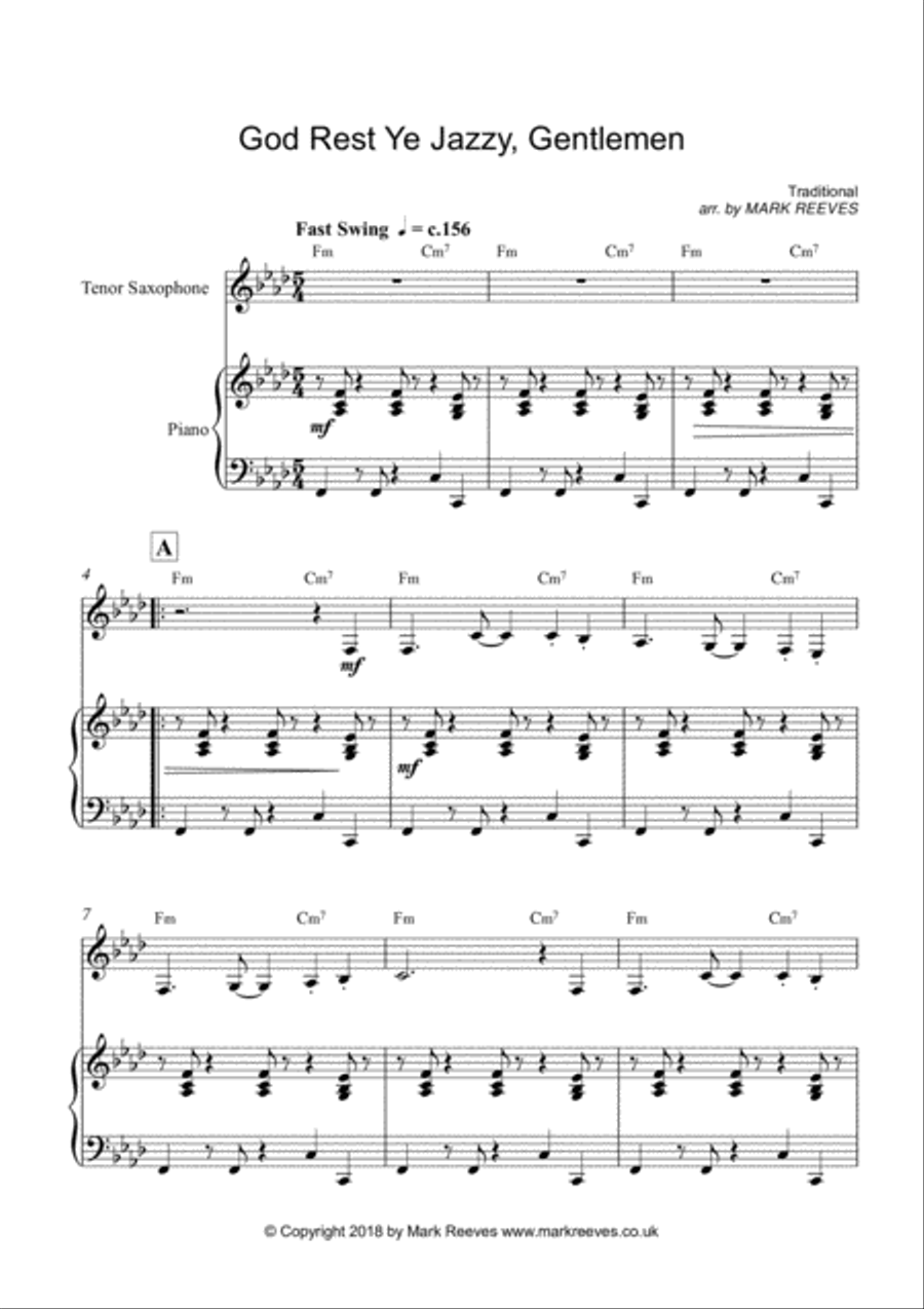God Rest Ye Jazzy Gentlemen - Tenor Sax and Piano Tenor Saxophone scores gallery preview page 2