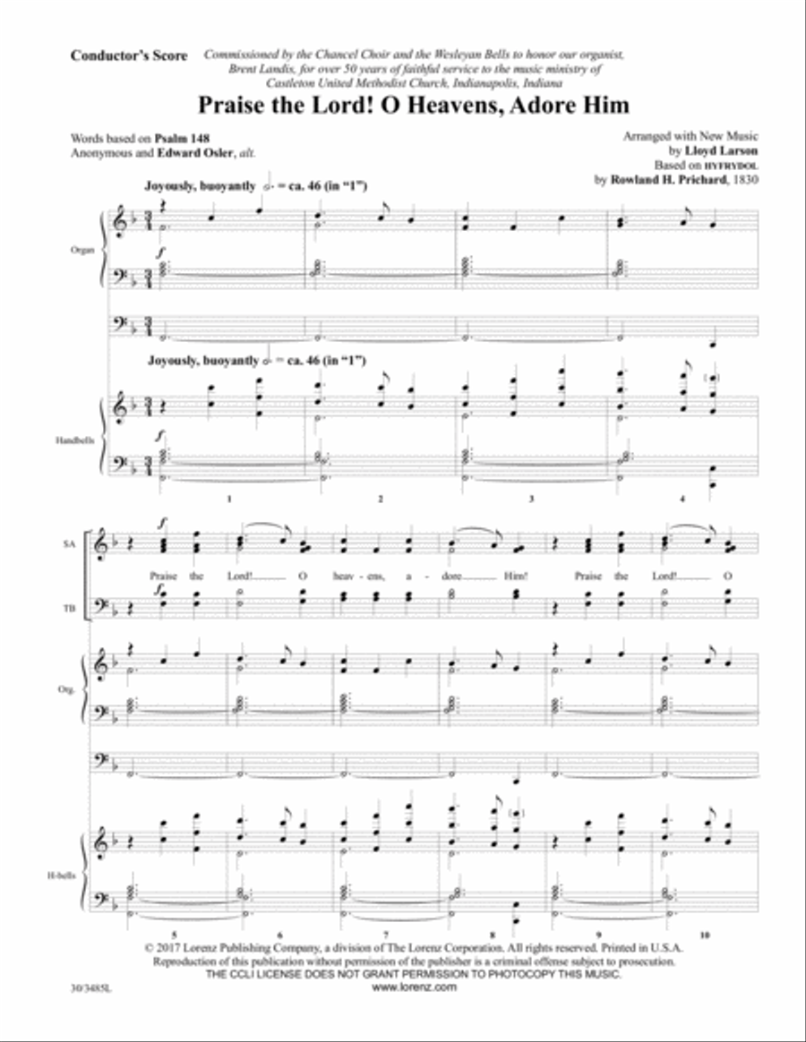 Praise the Lord! O Heavens, Adore Him - Reproducible Handbell Part 5-Octaves scores gallery preview page 3