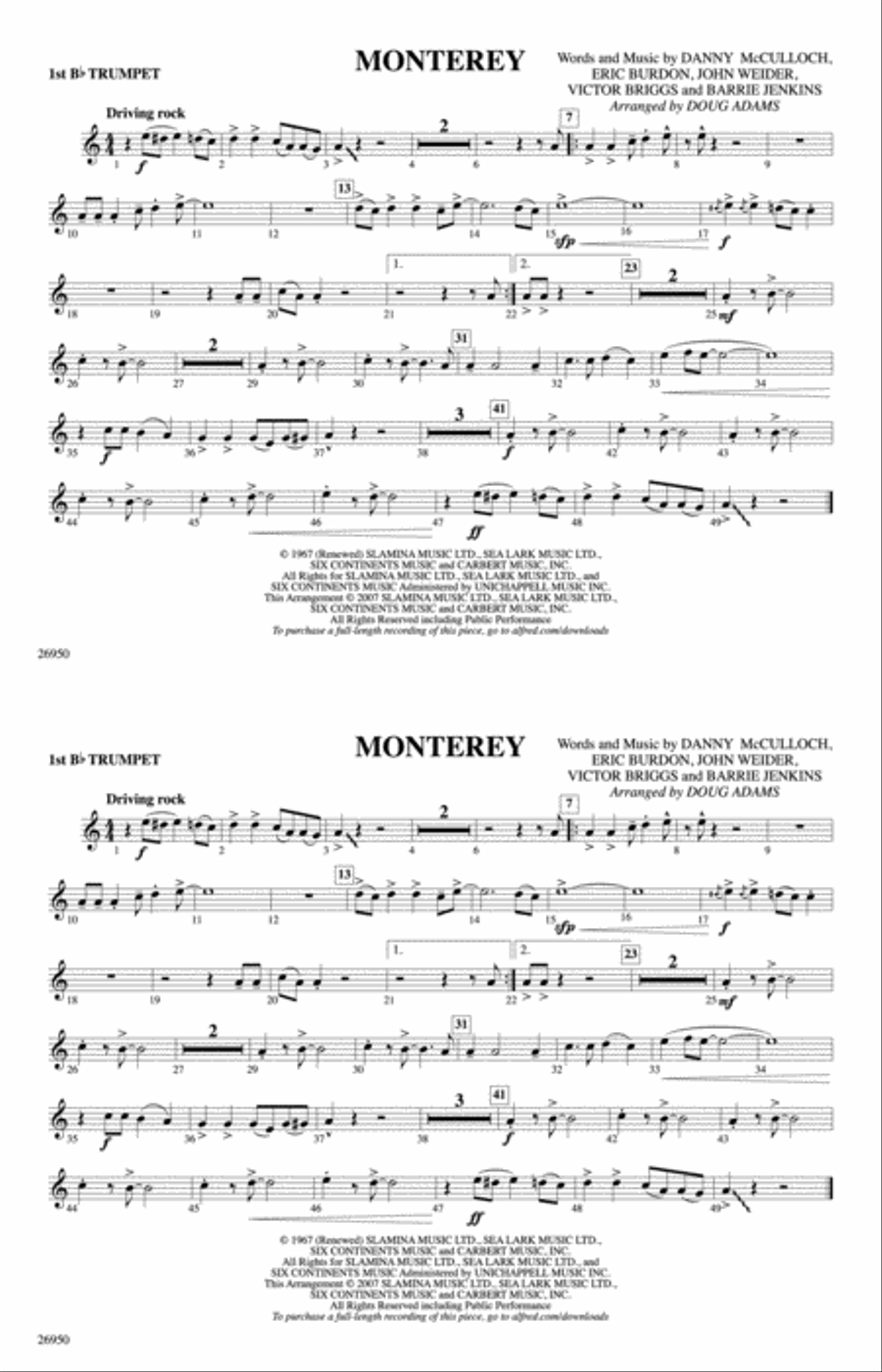 Monterey: 1st B-flat Trumpet Marching Band scores gallery preview page 1