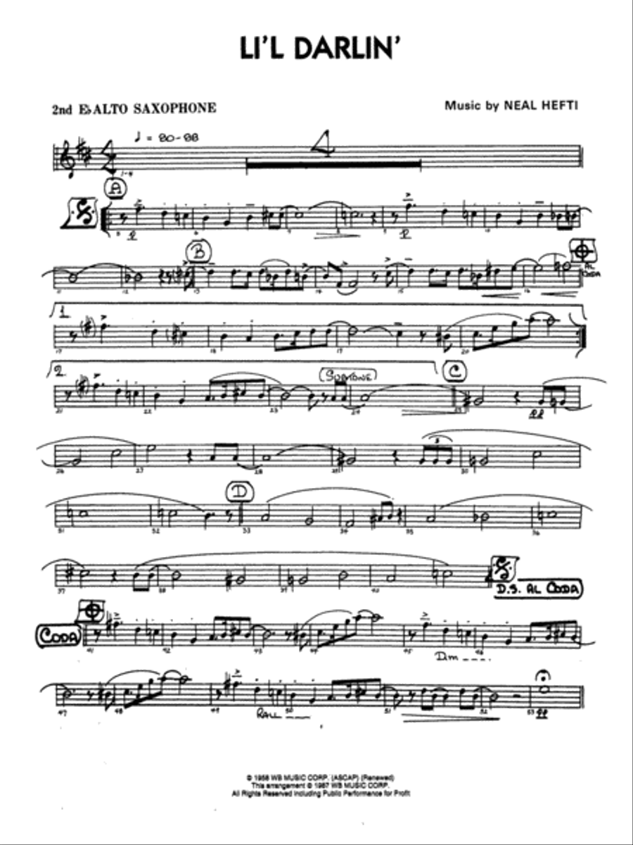 Li'l Darlin': 2nd E-flat Alto Saxophone Jazz Ensemble scores gallery preview page 1