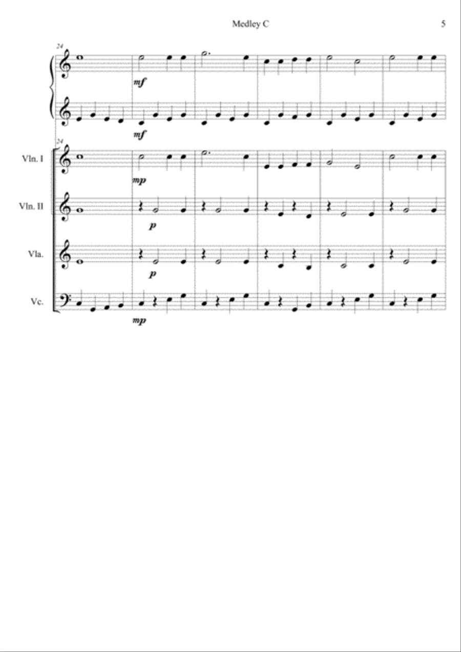 Medley C.Tres peses faciles per a piano amb acompanyament d'orquestra de corda.Partitura general i p Chamber Orchestra scores gallery preview page 5
