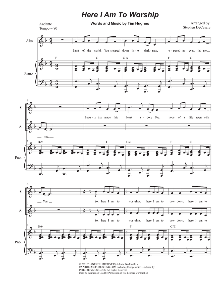 Here I Am To Worship (light Of The World) SA scores gallery preview page 1
