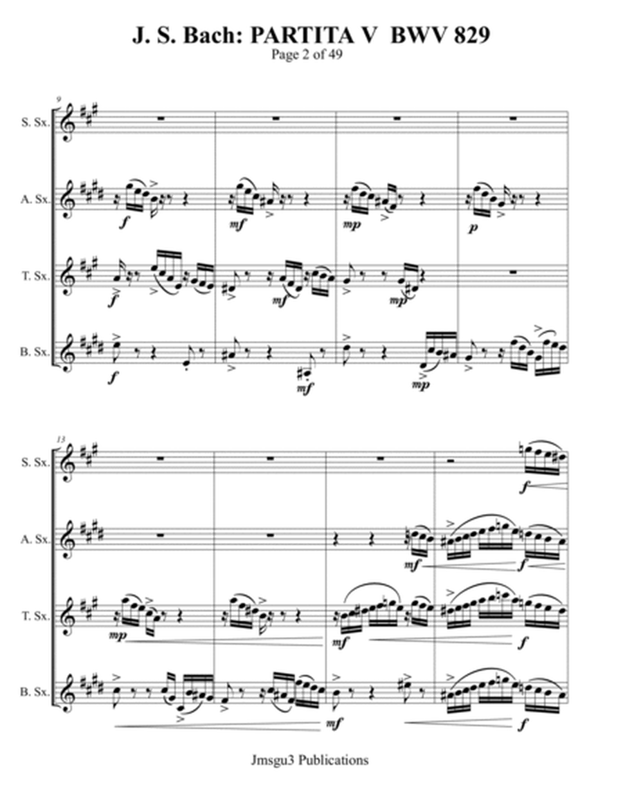 Bach: Partita No. 5 BWV 829 for Saxophone Quartet image number null