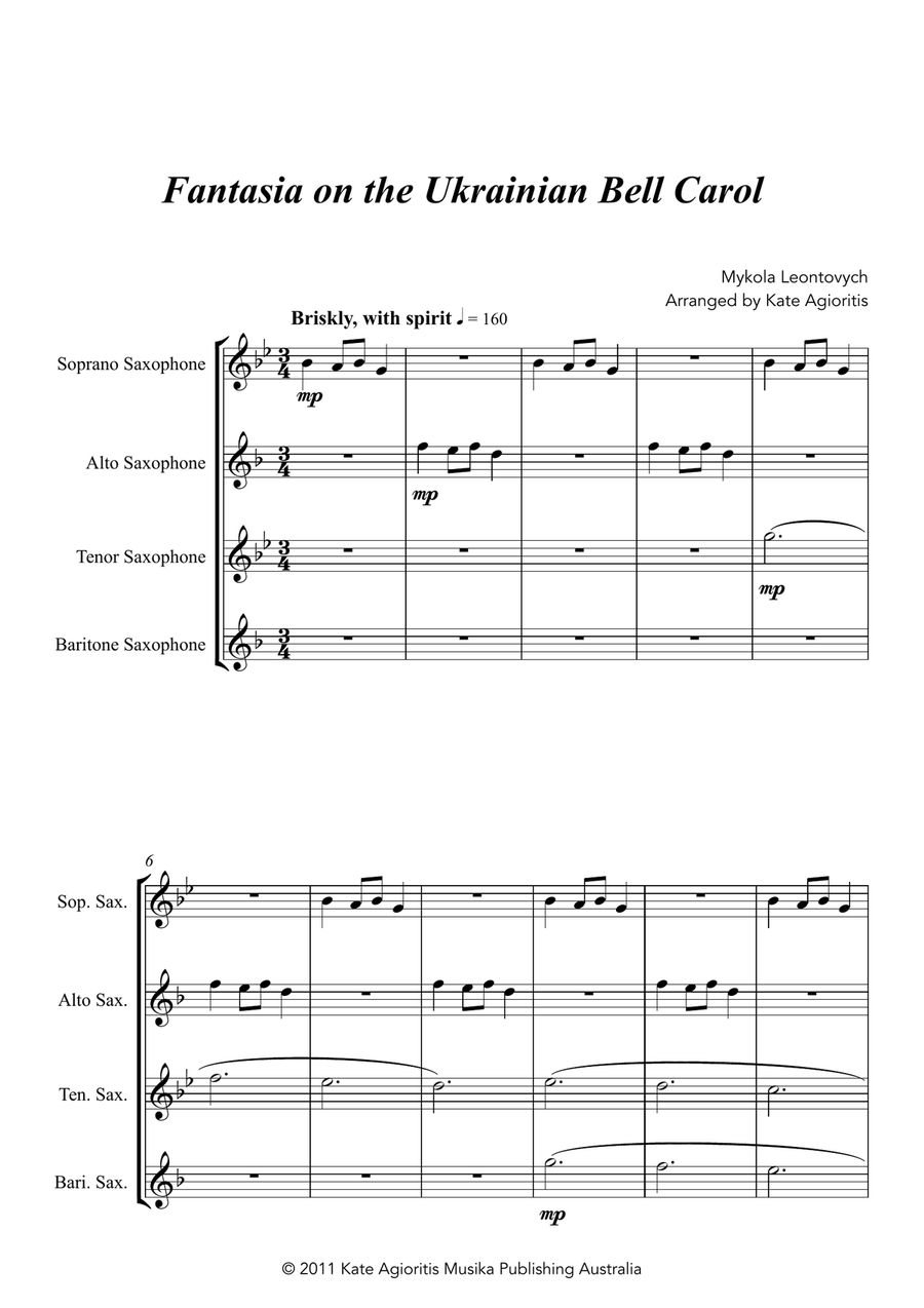 Fantasia on the Ukrainian Bell Carol - for Saxophone Quartet Saxophone Quartet scores gallery preview page 2