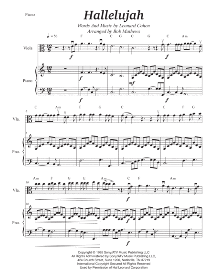 Hallelujah Viola scores gallery preview page 2