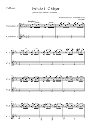 Prelude 1 in C Major BWV 846 (from Well-Tempered Clavier Book 1) for Clarinet in A Duo