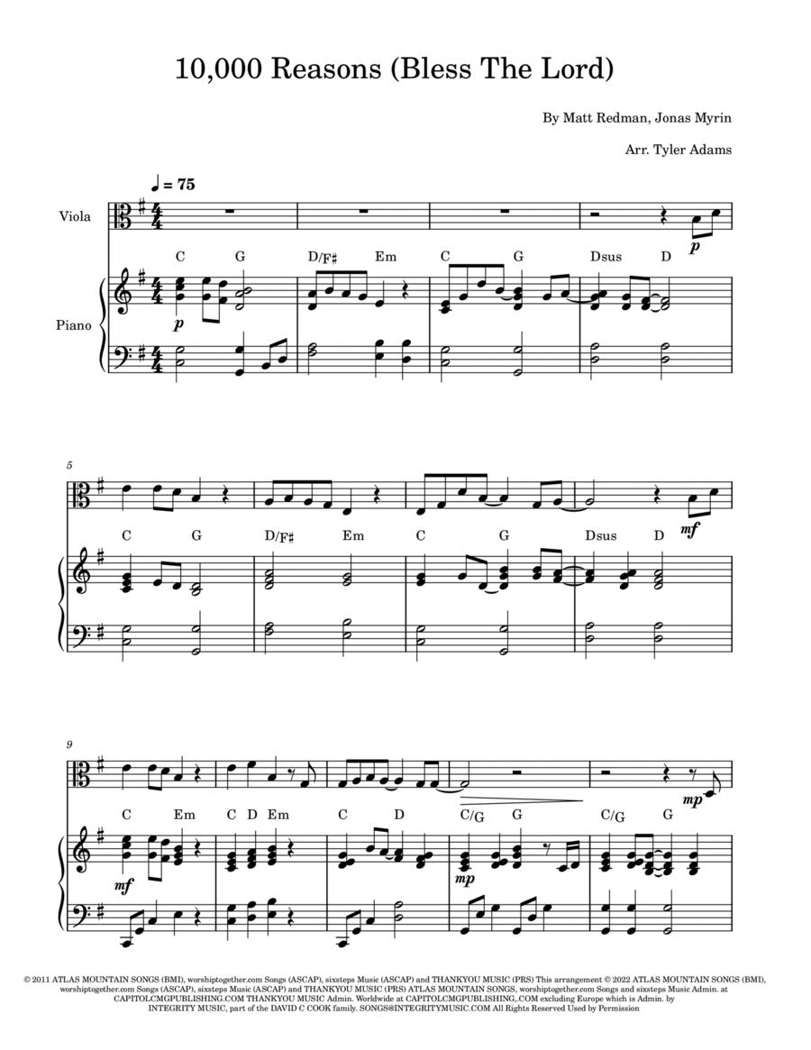 10,000 Reasons (bless The Lord) Viola scores gallery preview page 1