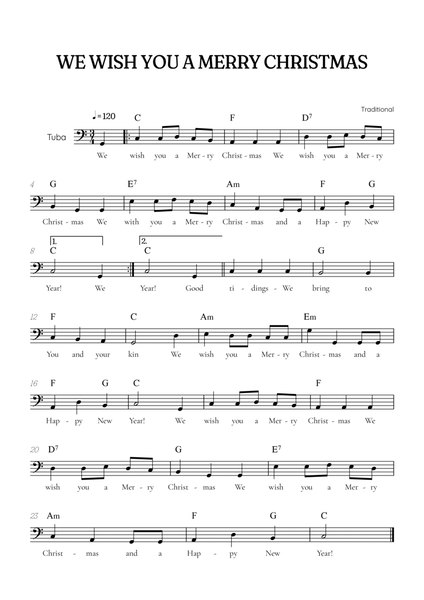 We Wish You a Merry Christmas for tuba • easy Christmas sheet music with chords and lyrics image number null