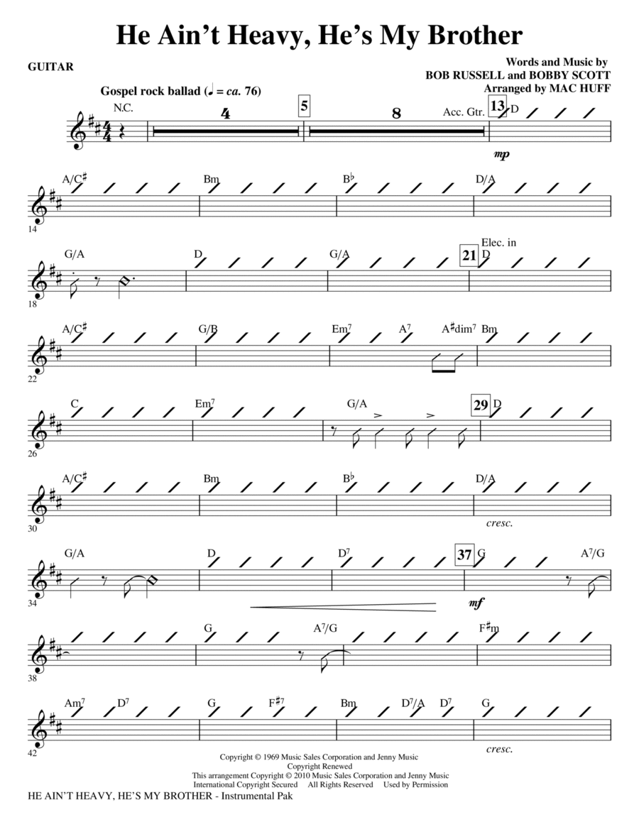 He Ain't Heavy, He's My Brother - Guitar Choir scores gallery preview page 1