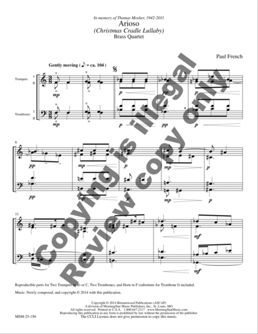Arioso: Christmas Cradle Lullaby Brass Quartet scores gallery preview page 3