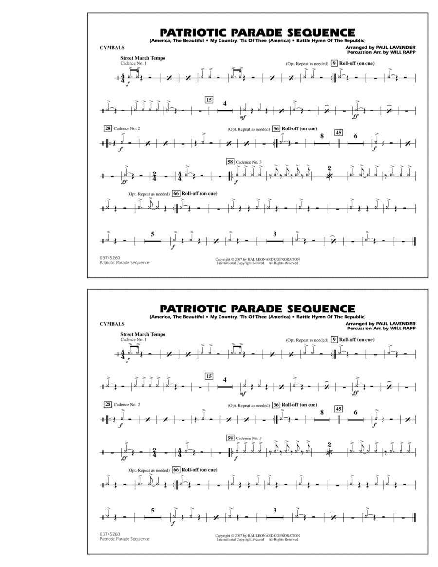 Patriotic Parade Sequence - Cymbals Marching Band scores gallery preview page 1