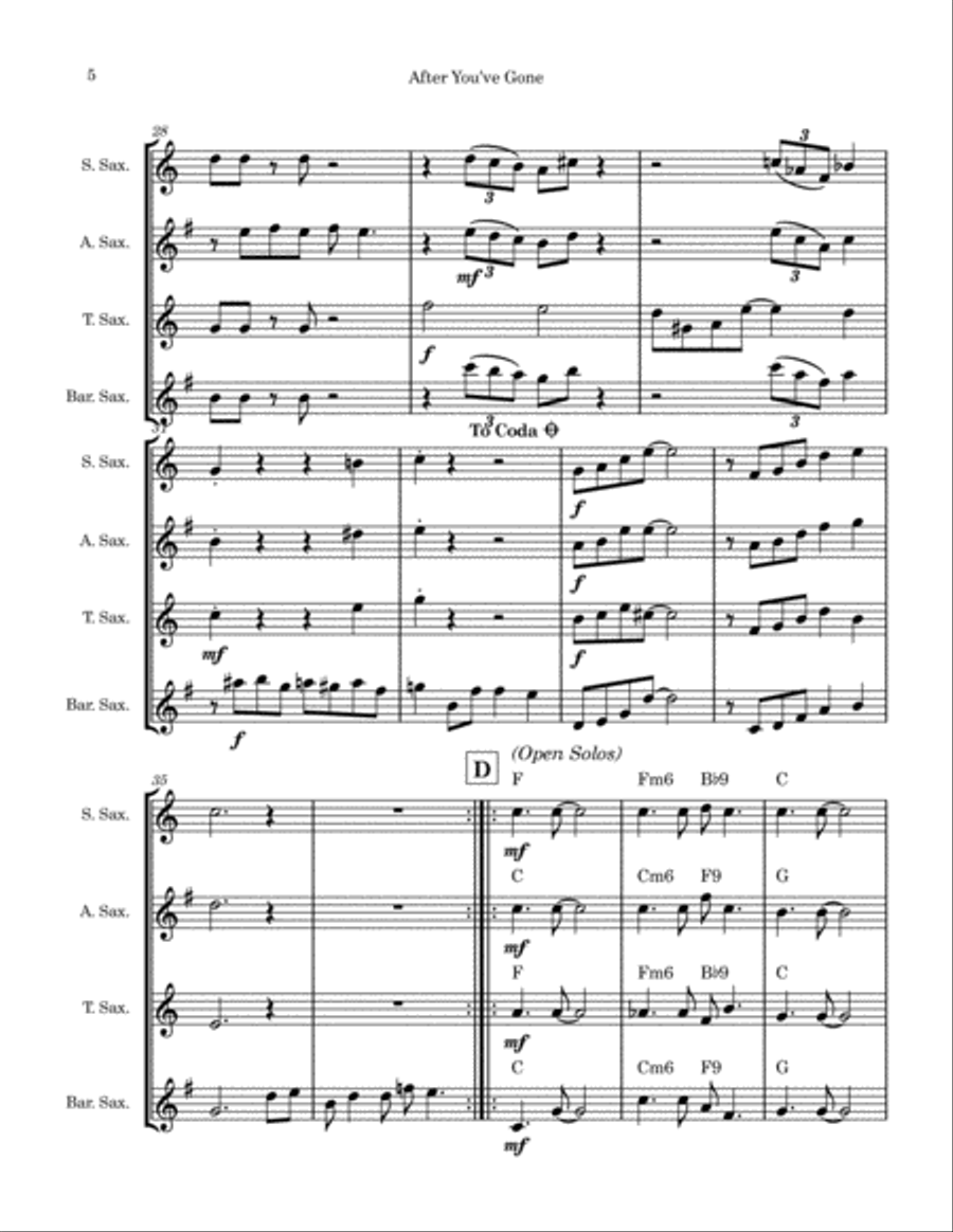 After You've Gone (Saxophone Quartet) Saxophone Quartet scores gallery preview page 5