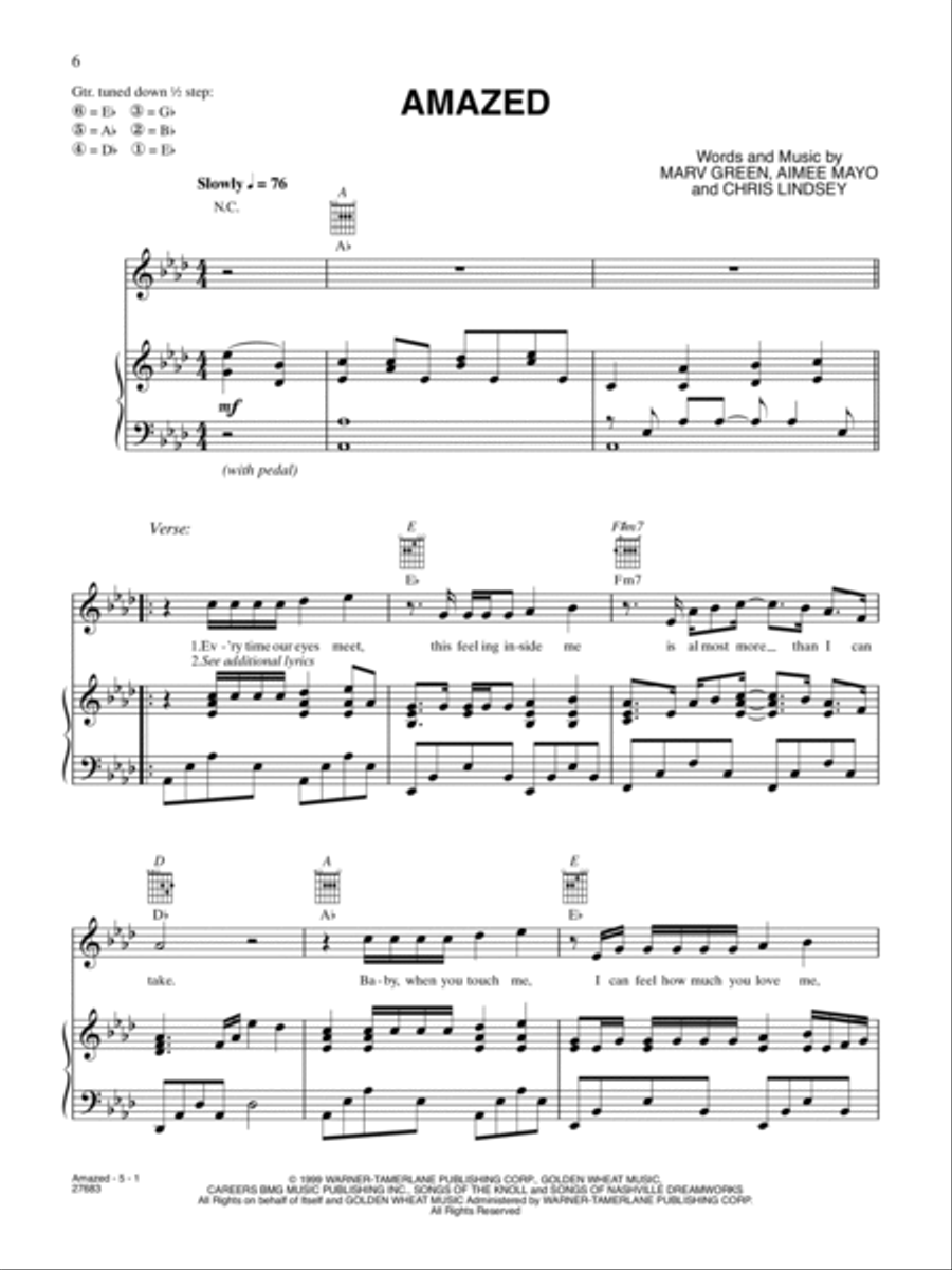 Amazed Piano, Vocal, Guitar scores gallery preview page 1