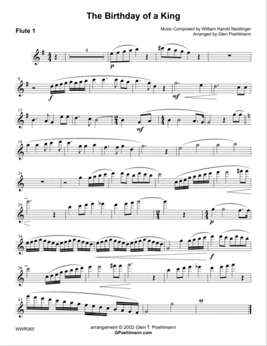 THE BIRTHDAY OF A KING - WOODWIND QUARTET (2 Flutes, Oboe & Clarinet) unaccompanied Woodwind Quartet scores gallery preview page 4