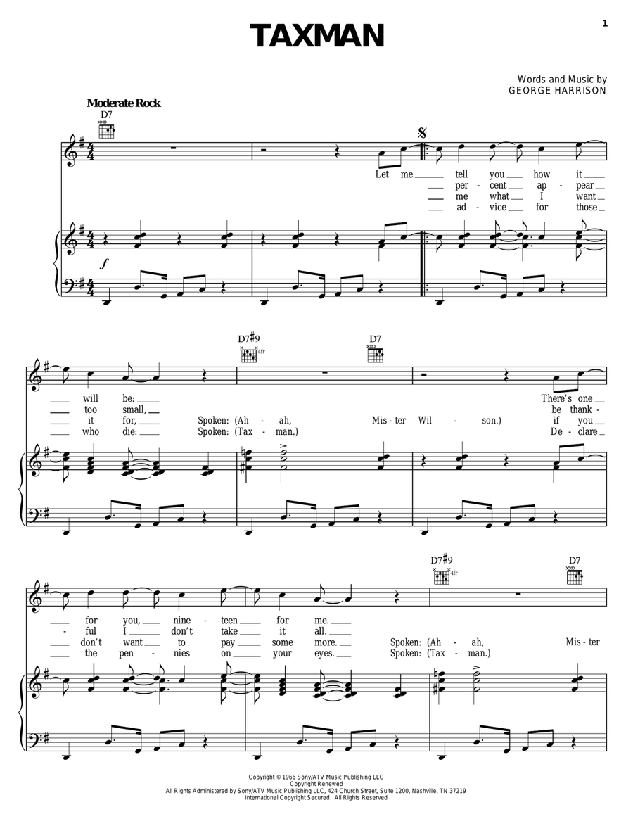 Taxman Piano, Vocal, Guitar scores gallery preview page 1