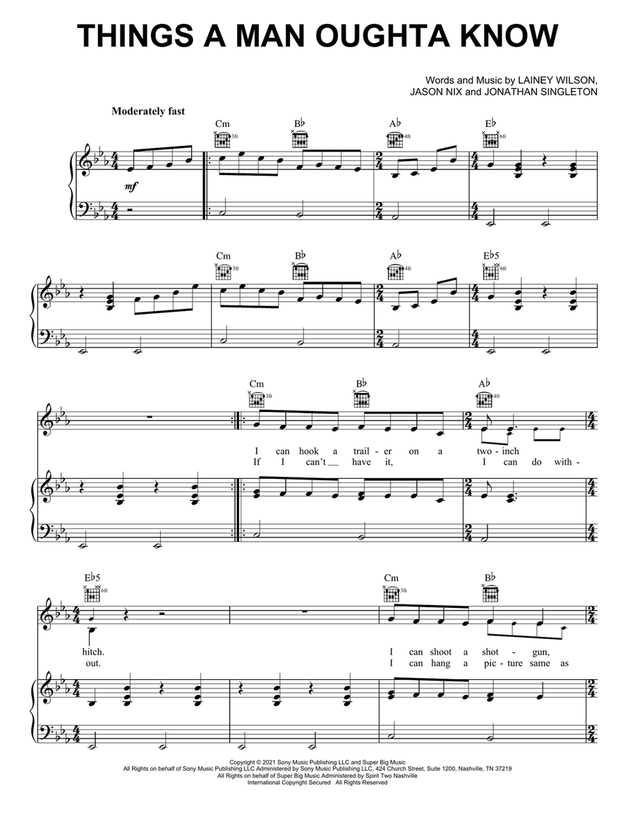 Things A Man Oughta Know Things A Man Oughta Know Piano, Vocal, Guitar scores gallery preview page 1