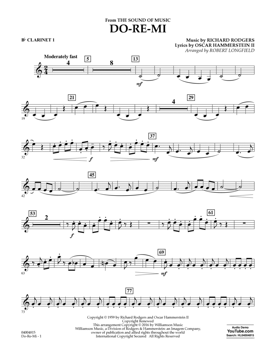 Do-Re-Mi (from The Sound of Music) - Bb Clarinet 1 B-Flat Clarinet scores gallery preview page 1