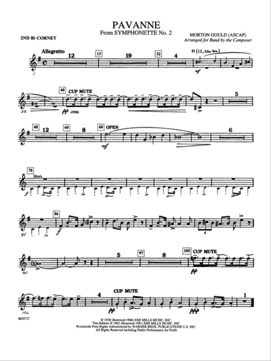 Pavanne (from Symphonette No. 2): 2nd B-flat Cornet Concert Band scores gallery preview page 1