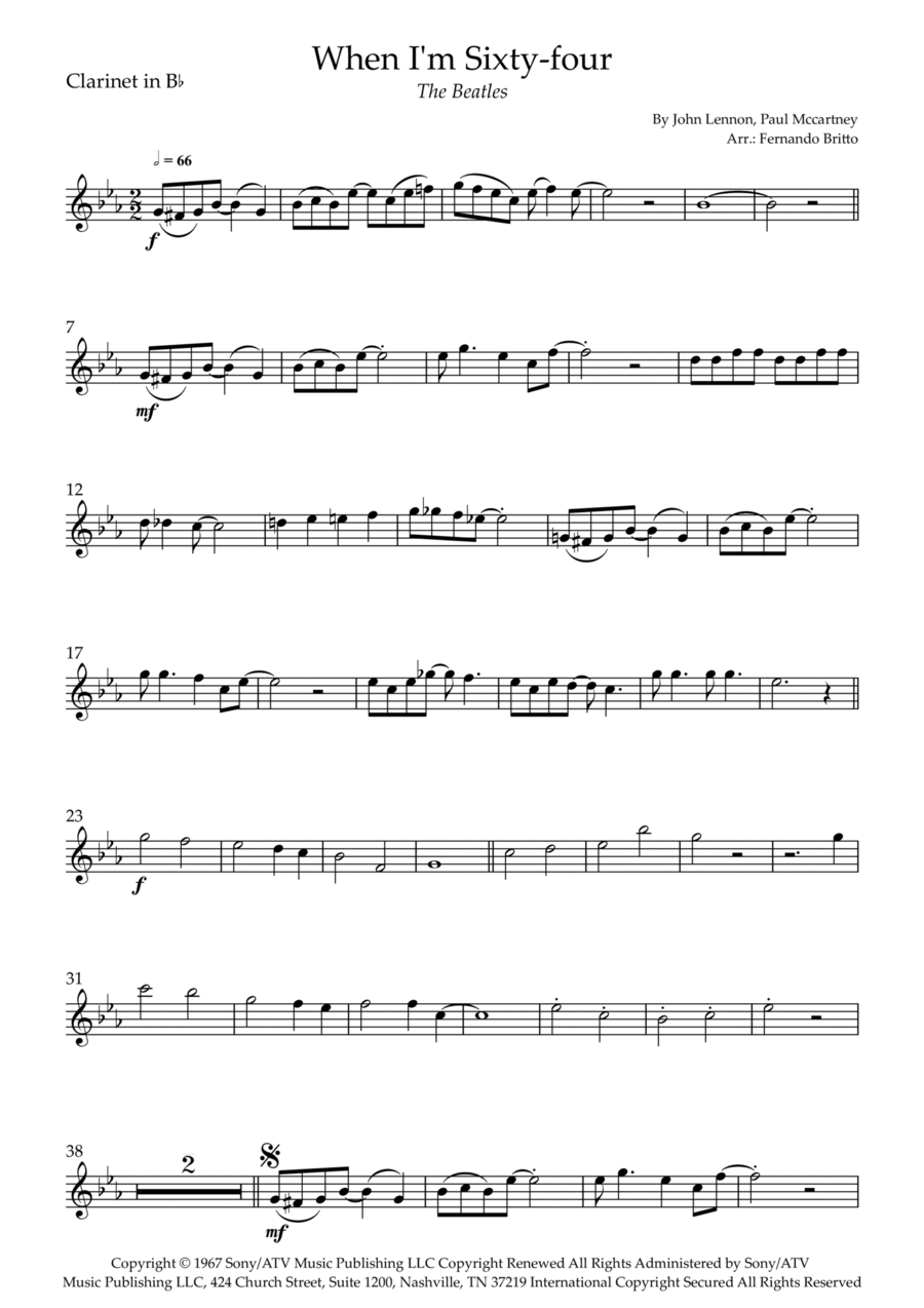 When I'm Sixty-four Clarinet Solo scores gallery preview page 1
