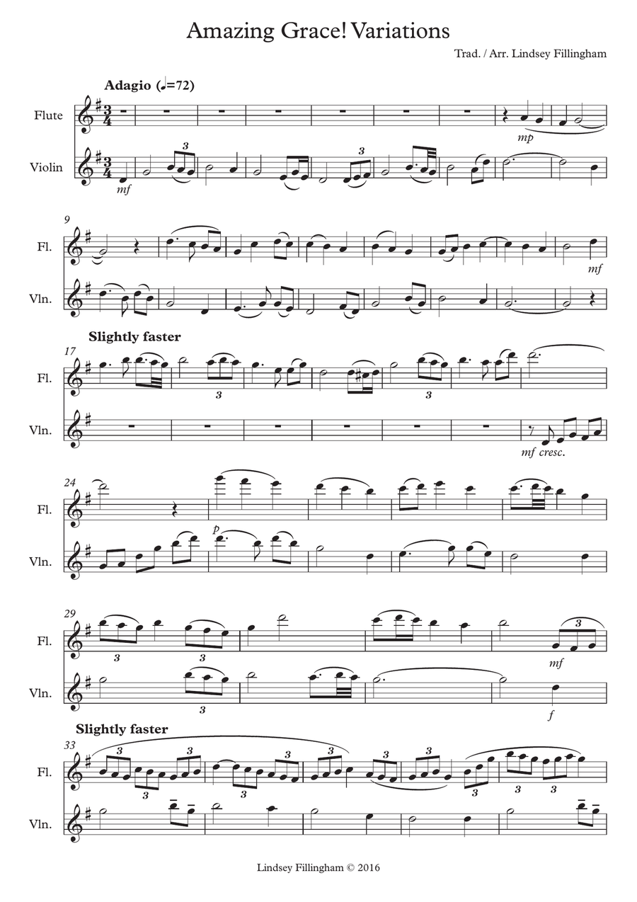 Amazing Grace! Variations for Flute and Violin Flute scores gallery preview page 2