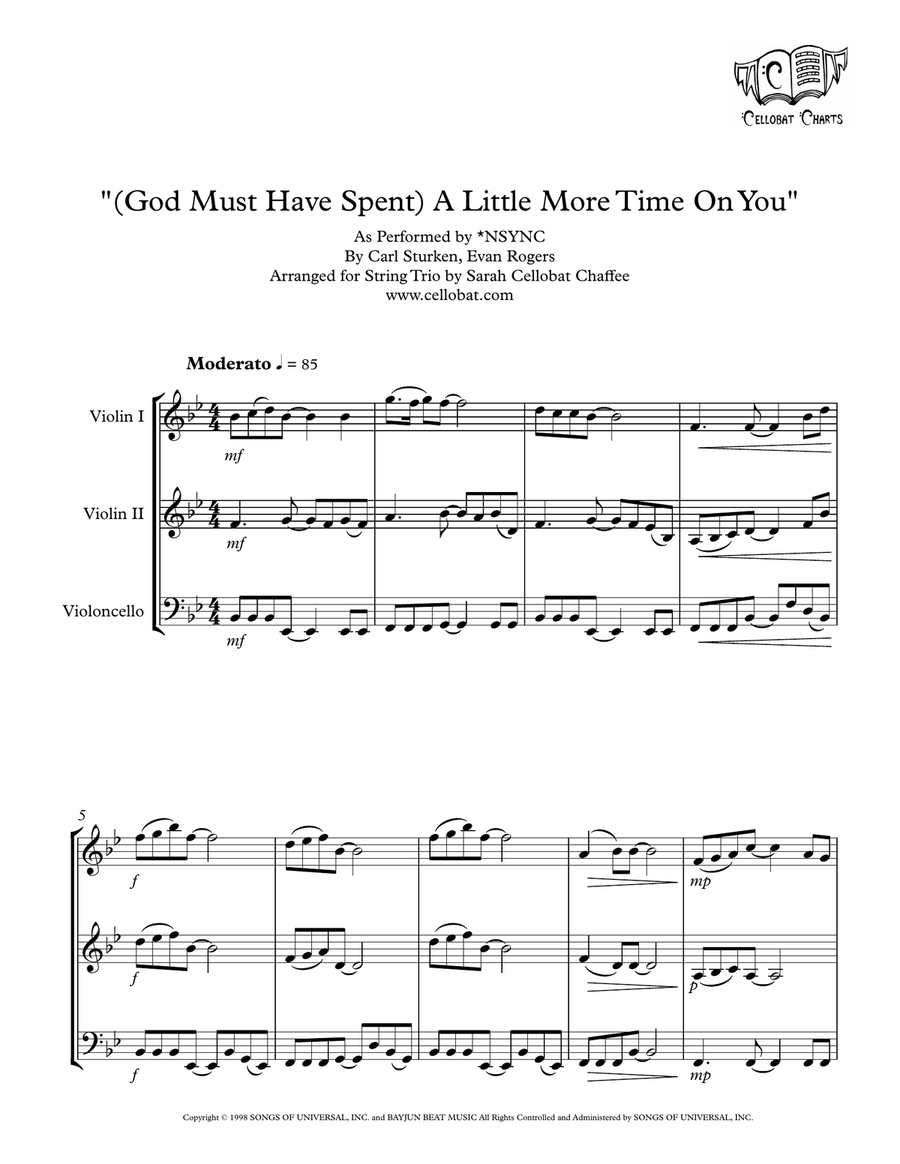 (god Must Have Spent) A Little More Time On You String Trio scores gallery preview page 1