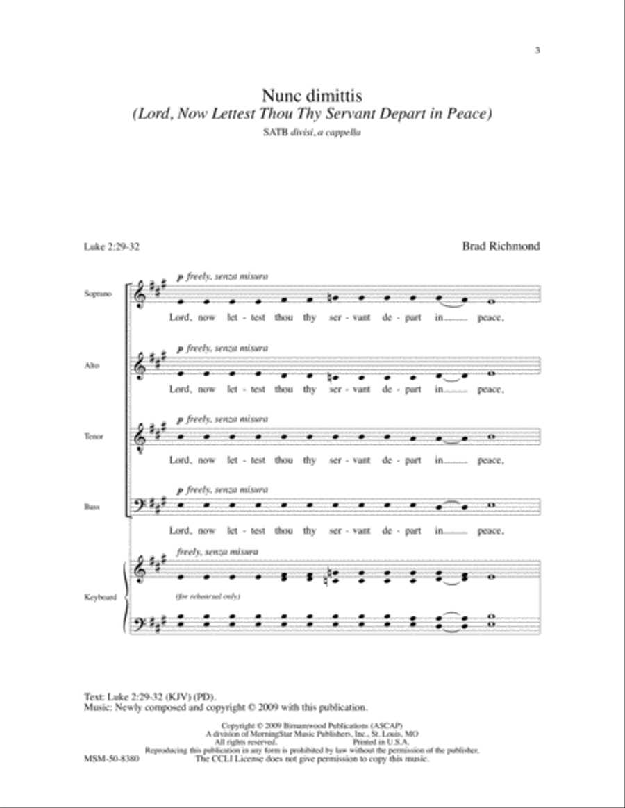 Nunc Dimittis Lord, Now Lettest Thou Thy Servant Depart in Peace Divisi scores gallery preview page 2